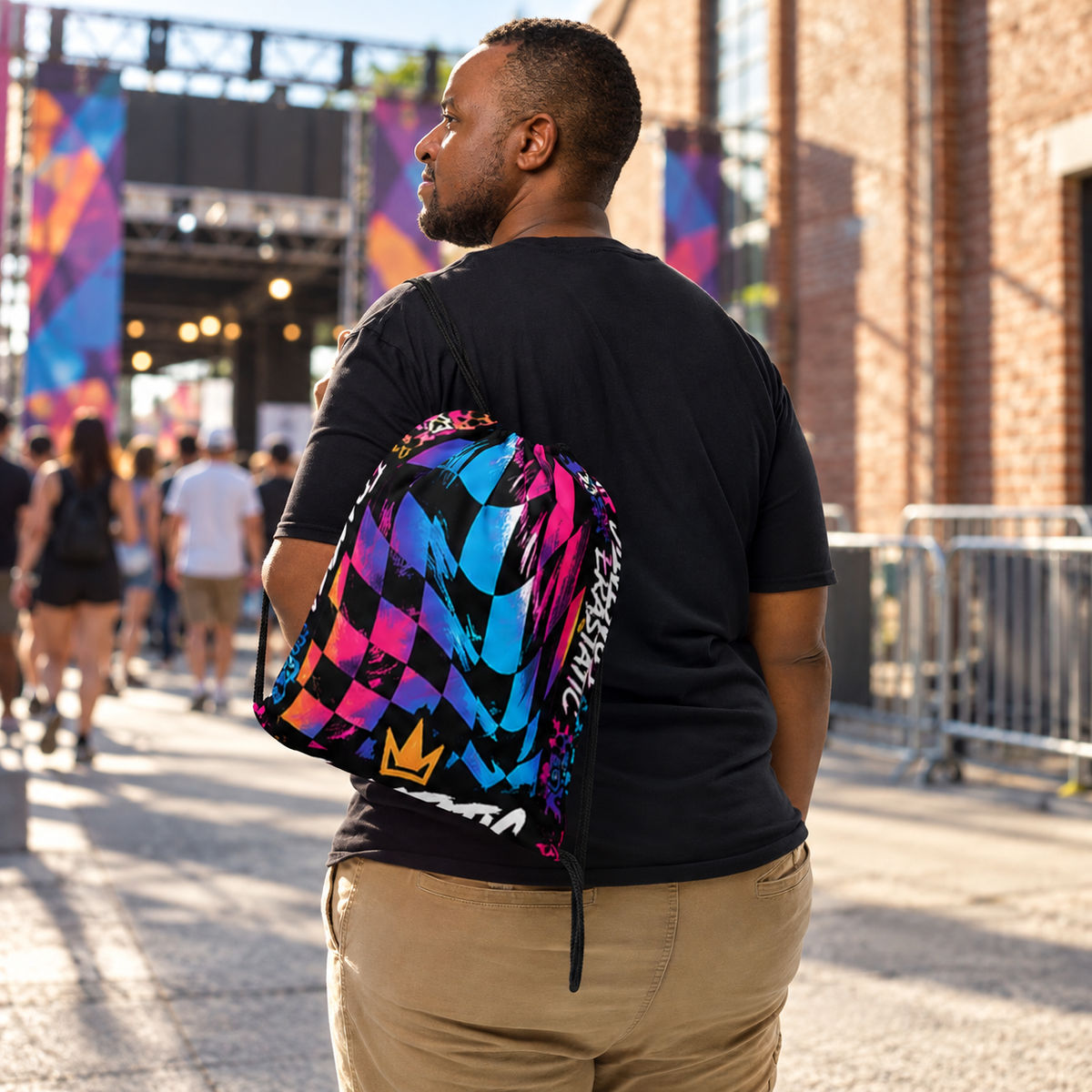 ERASTATIC Neon Check | All-Over Print Drawstring Bag
