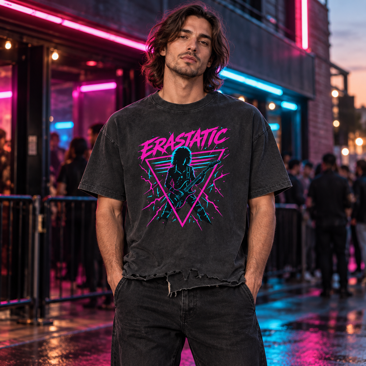 NEON NIGHTS | Vintage Wash Distressed Boxy Tee